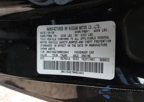 2009 Infiniti G37 Journey from USA, damaged, VIN JNKCV64E79M602941